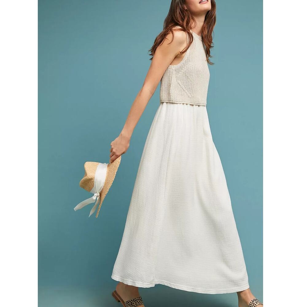 Anthropologie Cream Maxi Dress with Knit Bodice
